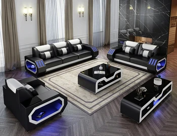 ספת עור להגדיר עם אור LED הרהיטים בסלון ספה, ספות Modernos פארא סאלה נהדר Sofás עם USB לטעינה,Tabl